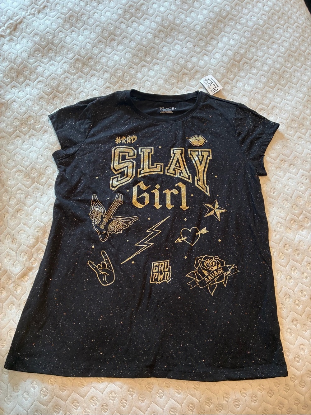 The Children's Place Black Tee with Gold 'SLAY Girl' Graphic